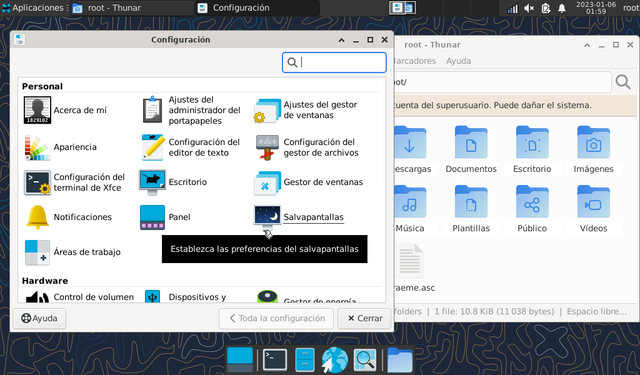 captura de pantalla del escritorio XFCE